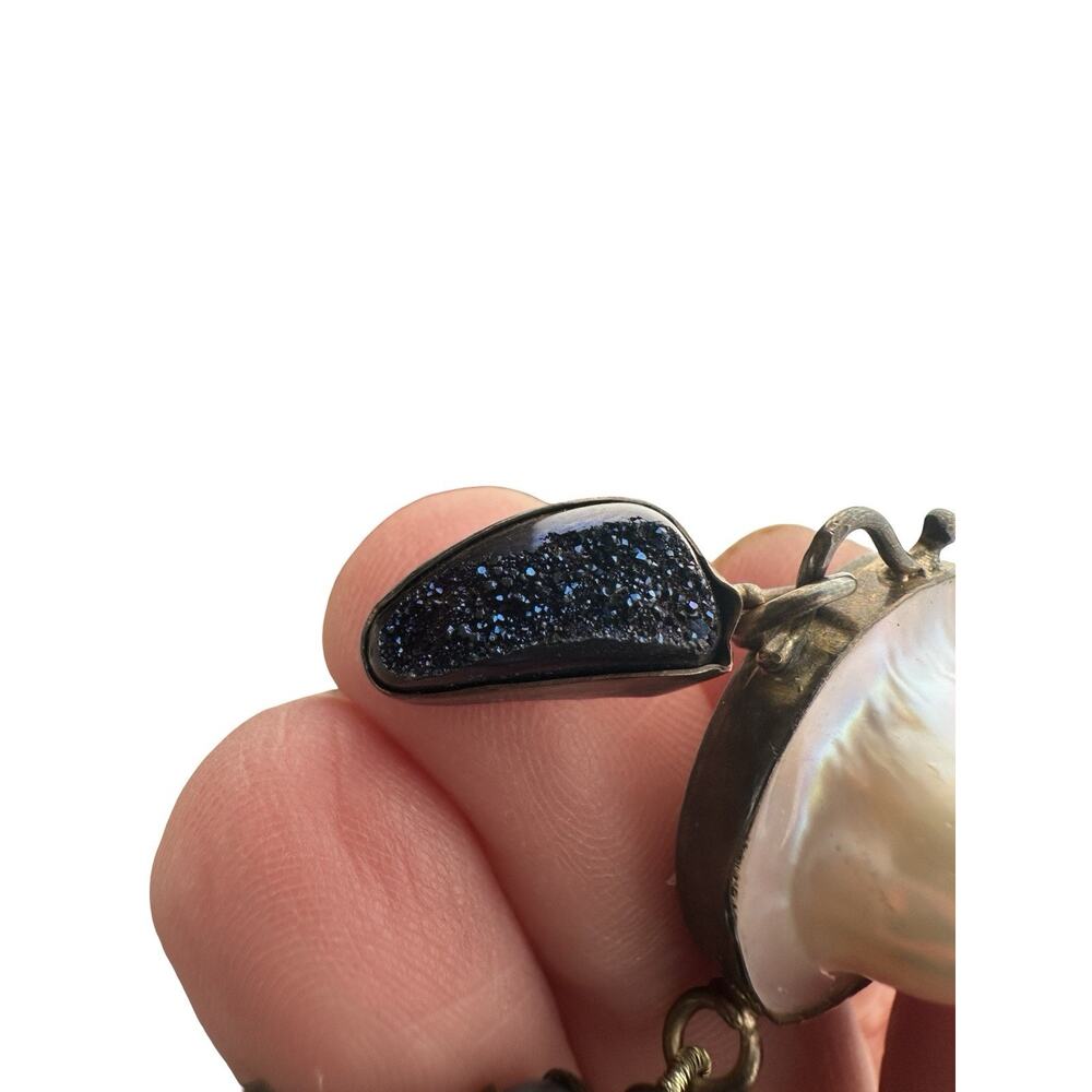 Artisan Labradorite Beaded Necklace Coin Pearl Druzy Pendant Boho - Picture 14 of 16